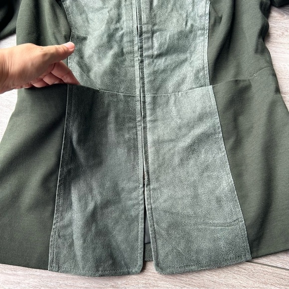 Avon  Olive Green Knit Sleeves Leather Jacket Full Zip - Picture 11 of 16